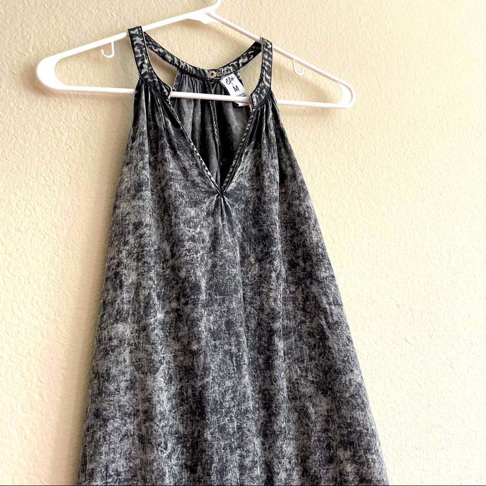 Acid wash retro feel black gray jumpsuit mock neck or halter style neck shape